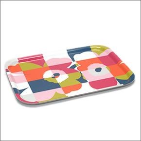 マリメッコ 067306 536 blue/red/lime RUUTU-UNIKKO PLYWOOD TRAY  ウニッコ柄×チェック トレイ キッチントレー 20cm×27cm