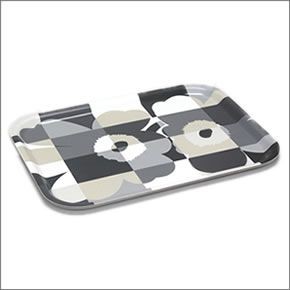 マリメッコ 067306 990 black/grey RUUTU-UNIKKO PLYWOOD TRAY  ウニッコ柄×チェック トレイ キッチントレー 20cm×27cm