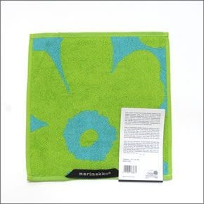 マリメッコ  UNIKKO MINI TOWEL ウニッコ柄 オーガニックコットン ミニタオル 25cm×25cm 063837 650 Turquoise/Lime