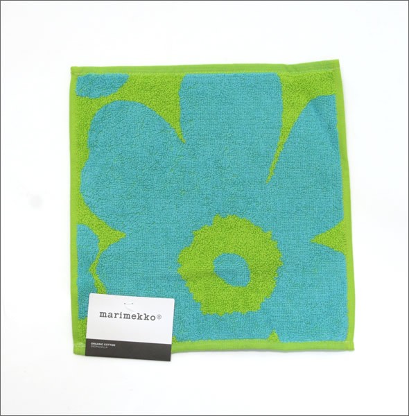 マリメッコ  UNIKKO MINI TOWEL ウニッコ柄 オーガニックコットン ミニタオル 25cm×25cm 063837 650 Turquoise/Lime