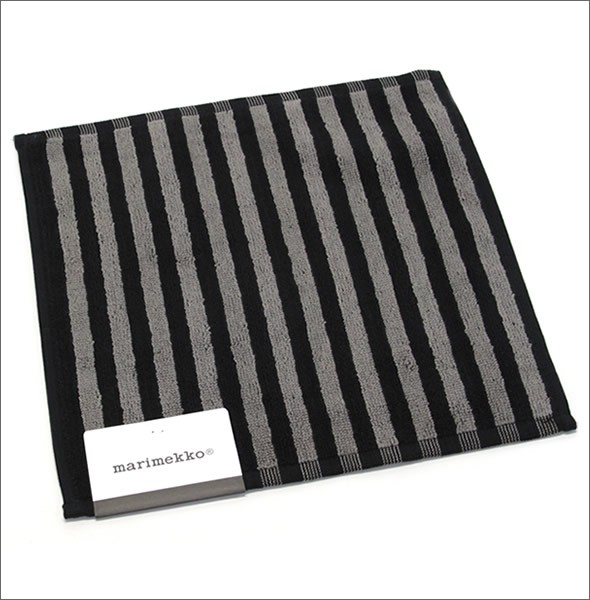 マリメッコ UJO MINI TOWEL 25cm×25cm 064393 067 grey black ボーダー柄 ミニタオル