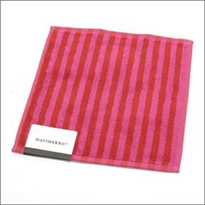 マリメッコ UJO MINI TOWEL 25cm×25cm 064393 070 red/pink ボーダー柄 ミニタオル