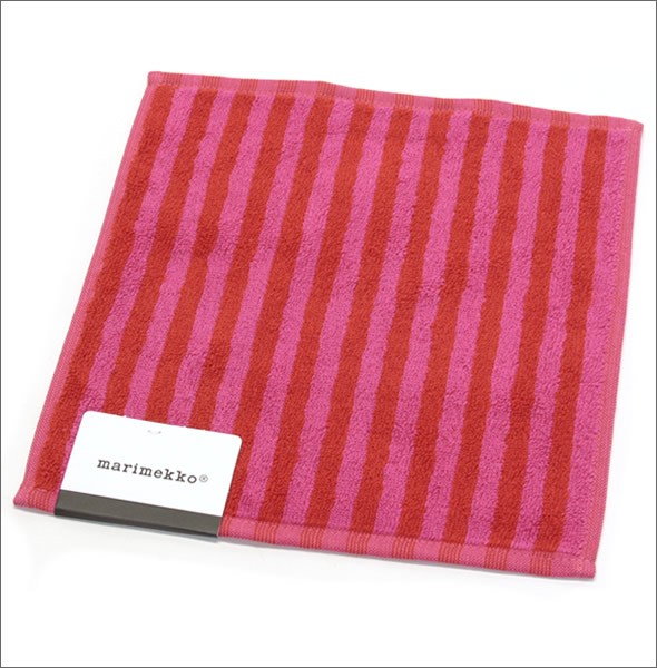 マリメッコ UJO MINI TOWEL 25cm×25cm 064393 070 red/pink ボーダー柄 ミニタオル