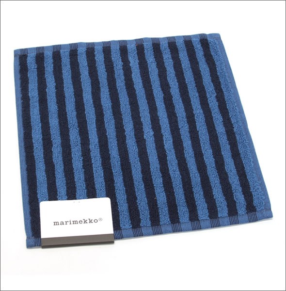 マリメッコ UJO MINI TOWEL 25cm×25cm 064393 550 blue/dark blue ボーダー柄 ミニタオル