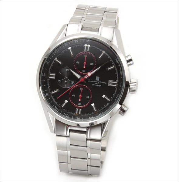 サルバトーレ・マーラ シンプルな縦目１/10クロノウオッチ。加工の異なるステンレスブレスがスタイリッシュさをアップ。  SM14103-SSBKRD