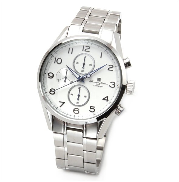 サルバトーレ・マーラ シンプルな縦目１/10クロノウオッチ。加工の異なるステンレスブレスがスタイリッシュさをアップ。  SM14103-SSWHA