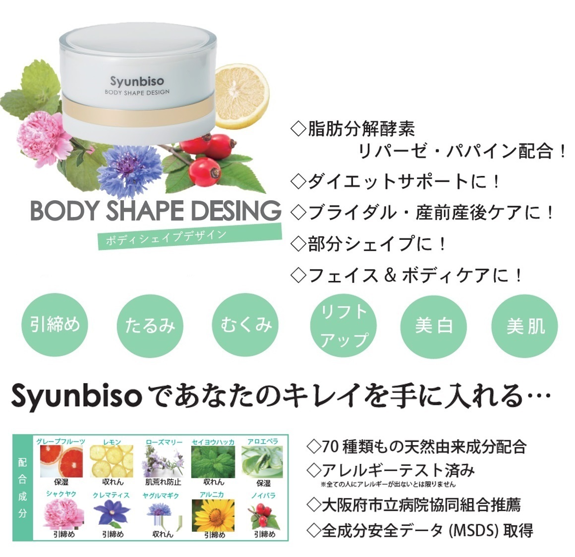 瞬美痩 Syunbiso ボディシェイプデザイン 80ｇ 簡単 塗るだけ