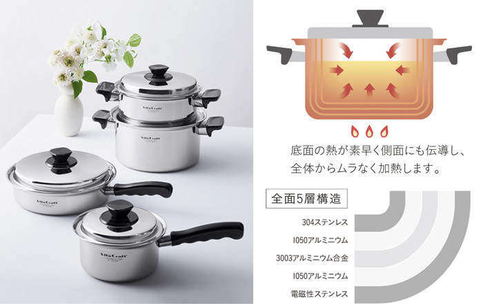 Vita Craft（ビタクラフト） Vシリーズ 両手鍋 深型 4.0リットル 内径