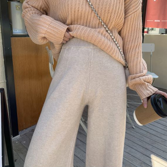 ワイドパンツルック ガウチョパンツ フレアパンツ レディース ニット