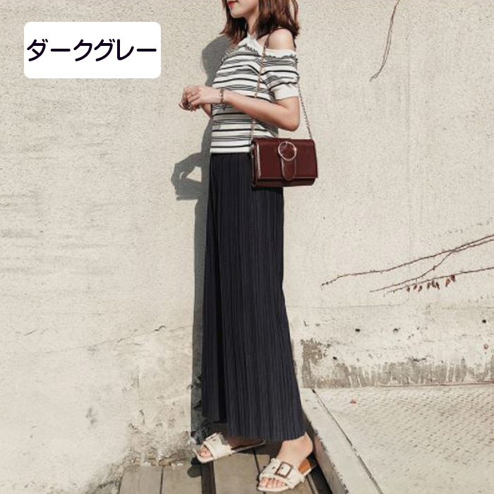 ワイドパンツルック ガウチョパンツ プリーツパンツ ゆったり