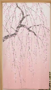 メール便送料無料 処分のれん150和風 ロング暖簾桜うさぎ/しだれ桜