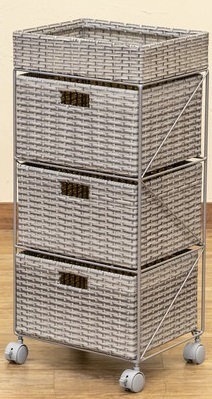 新品　送料無料　ラタン調　収納ラック　3段　グレー ラタン調 収納ラック3段引出3杯縦型 おしゃれ安い籐風チェスト