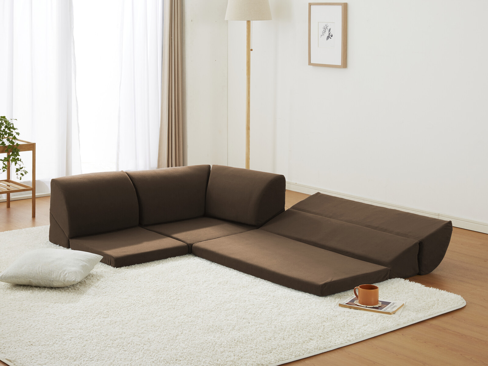 フロアコーナーソファ3点セット コンパクトソファー ソファベッド L字