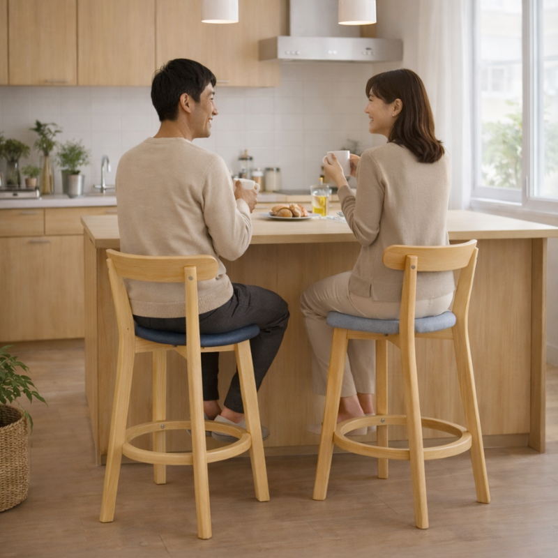 キッチン カウンターチェア 木製 背もたれ付き 座高60cm 70cm 80cm