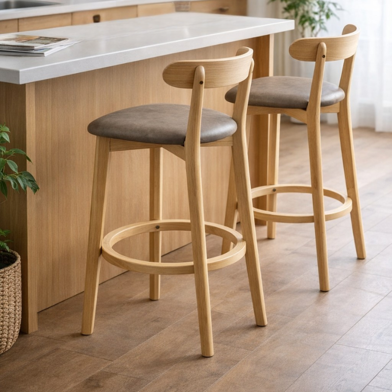 キッチンカウンターチェス木目、家具 椅子 キッチン カウンターチェア 木製 背もたれ付き 座高60cm 70cm 80cm