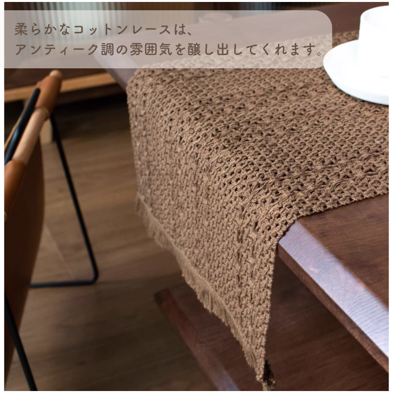 アンティーク　フィレレース　フリル　テーブルランナー  マルチクロス　編みレース tc0407.jpg
