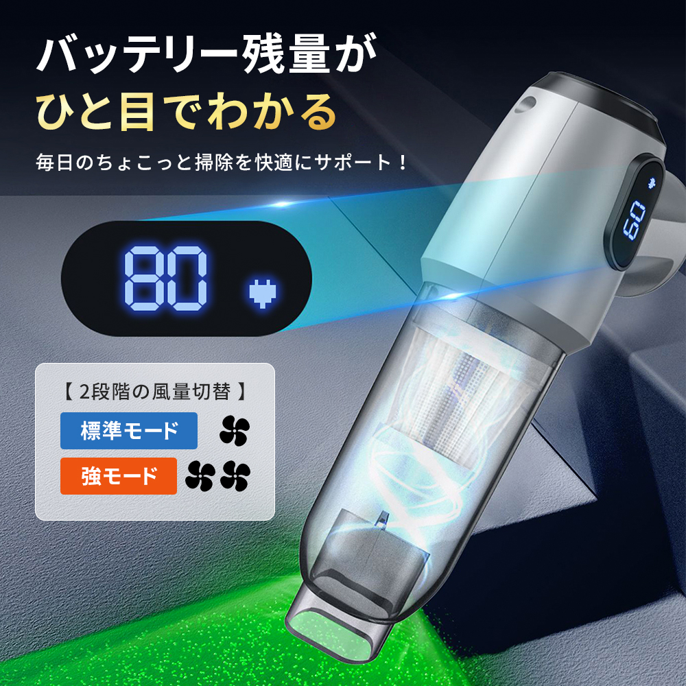 ハンディクリーナー 2026年新型 車載掃除機 ホコリ確認ライト