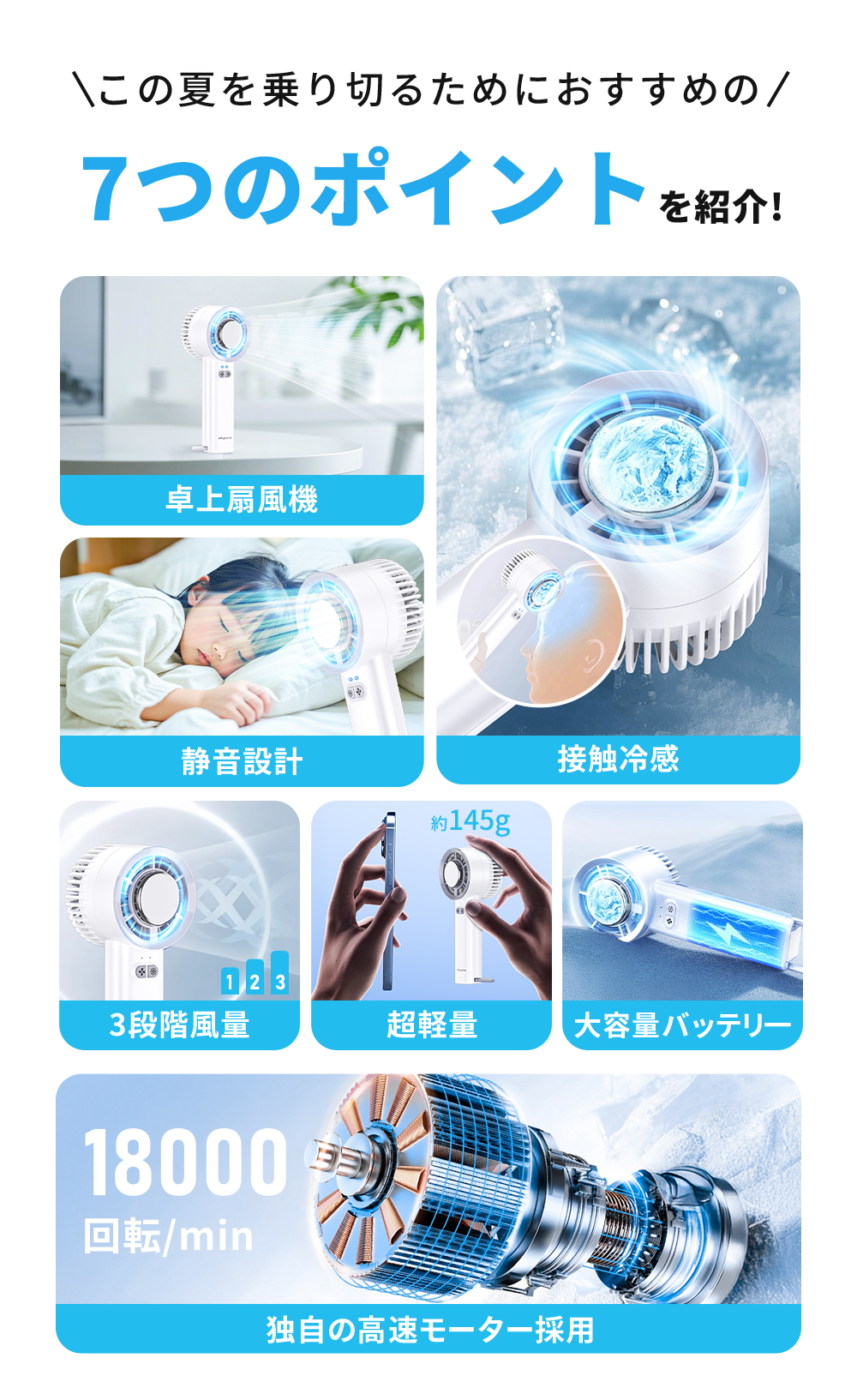 ハンディファン 携帯扇風機 冷却 扇風機 静音...の詳細画像2