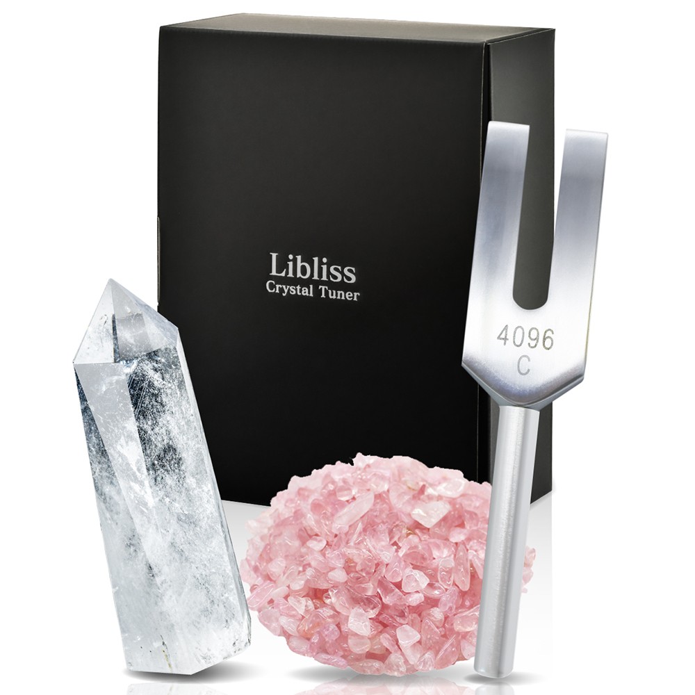 Libliss 【ヒーラーの推薦】 クリスタルチューナー 音叉 4096hz 浄化 水晶 さざれ石付き 5点セット