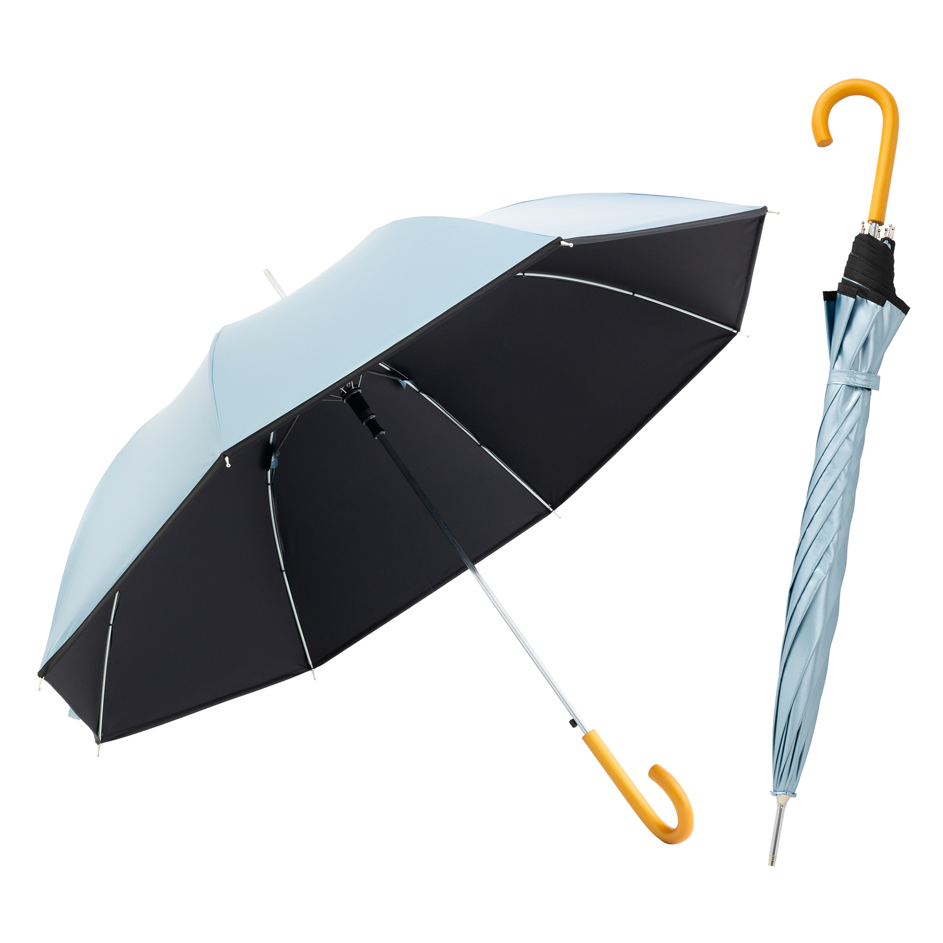 日傘 メンズ レディース 晴雨兼用 長傘 ジャンプ傘 大きい 60cm×8本骨 UVカット 遮光 遮熱 シルバー ひんやり傘 リーベン 0104 0102 | Lieben | 02