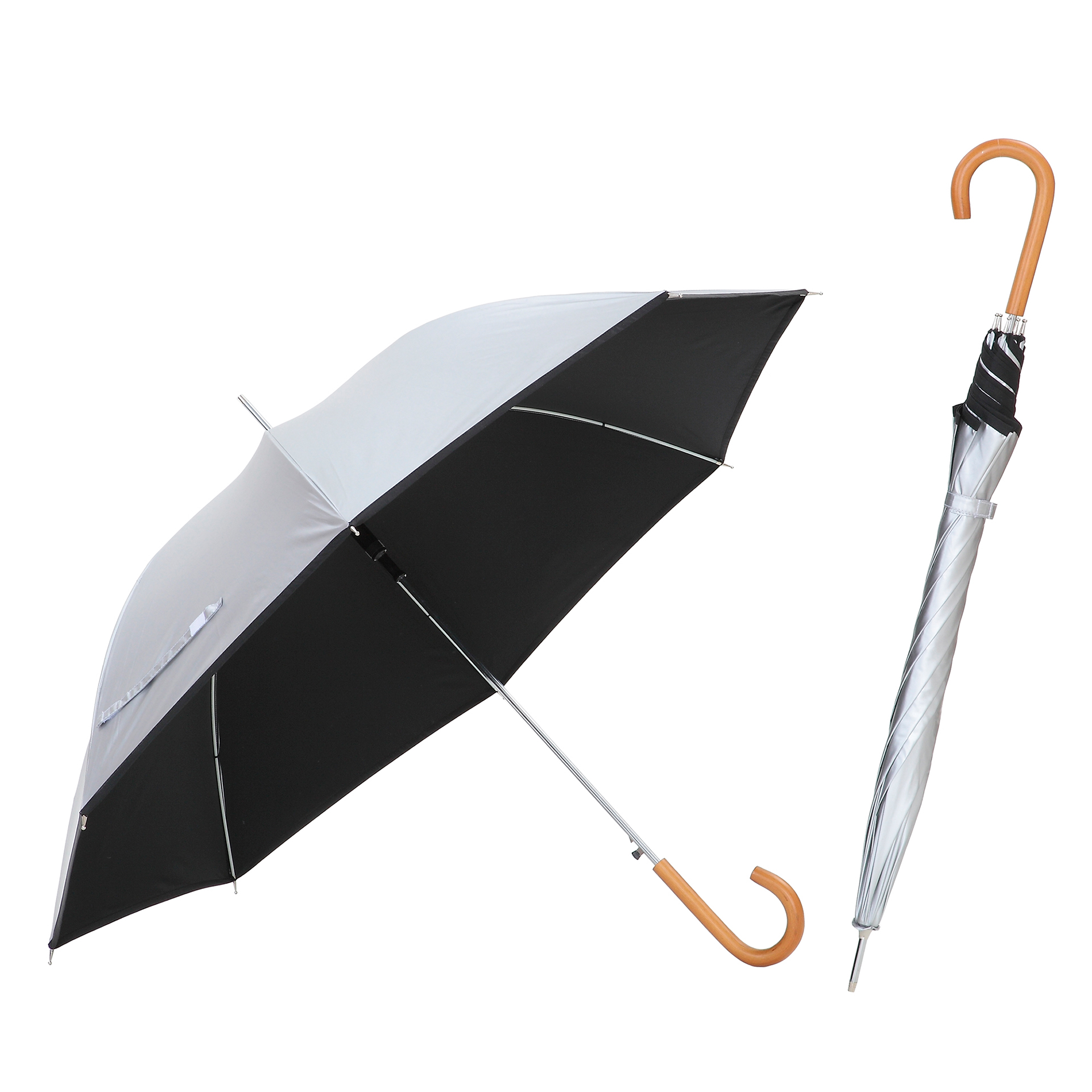 日傘 メンズ レディース 晴雨兼用 長傘 ジャンプ傘 大きい 60cm×8本骨 UVカット 遮光 遮熱 シルバー ひんやり傘 リーベン 0104 0102 | Lieben | 03