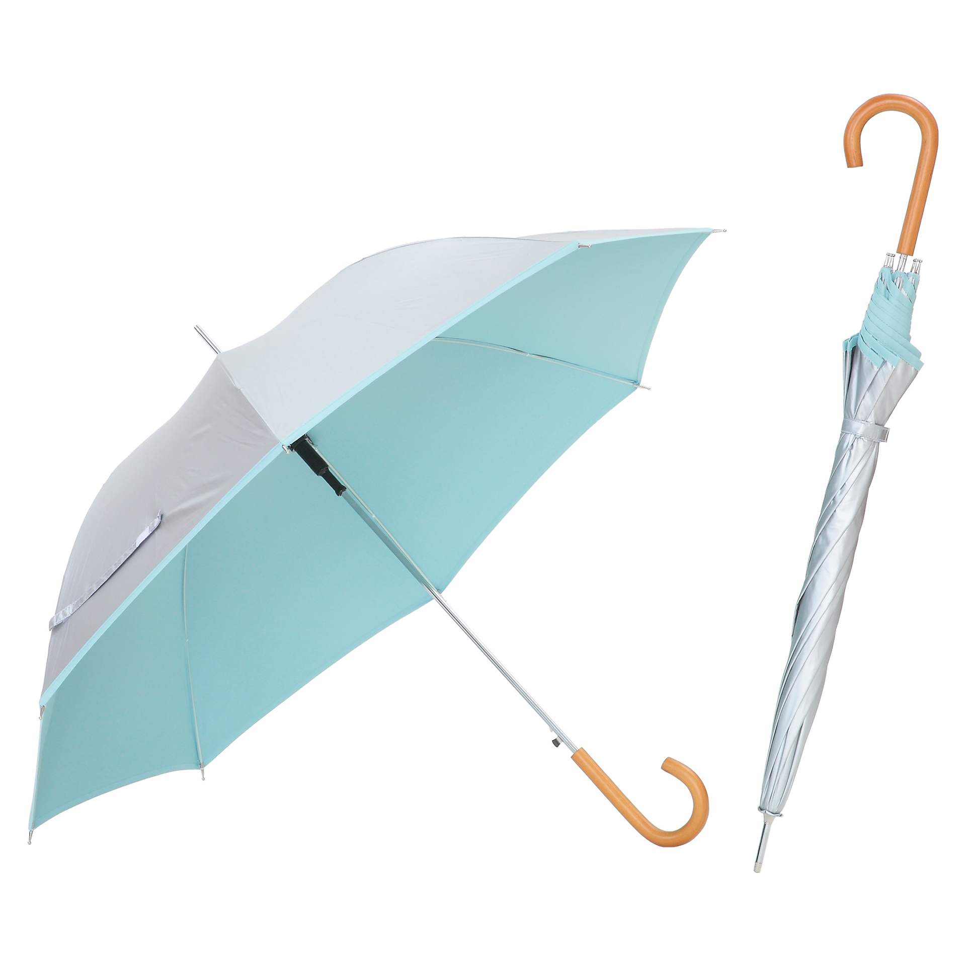 日傘 メンズ レディース 晴雨兼用 長傘 ジャンプ傘 大きい 60cm×8本骨 UVカット 遮光 遮熱 シルバー ひんやり傘 リーベン 0104 0102 | Lieben | 04