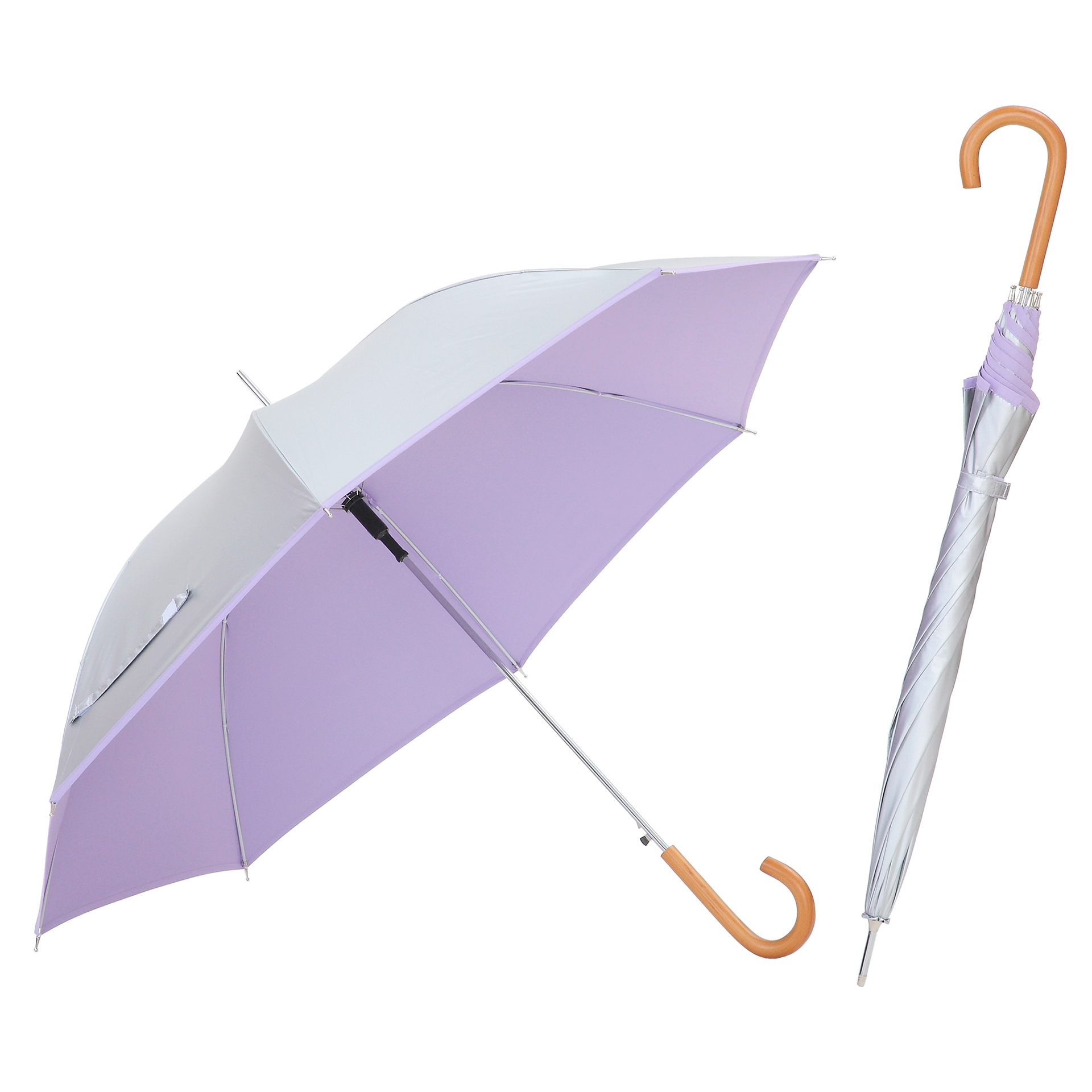 日傘 メンズ レディース 晴雨兼用 長傘 ジャンプ傘 大きい 60cm×8本骨 UVカット 遮光 遮熱 シルバー ひんやり傘 リーベン 0104 0102 | Lieben | 05