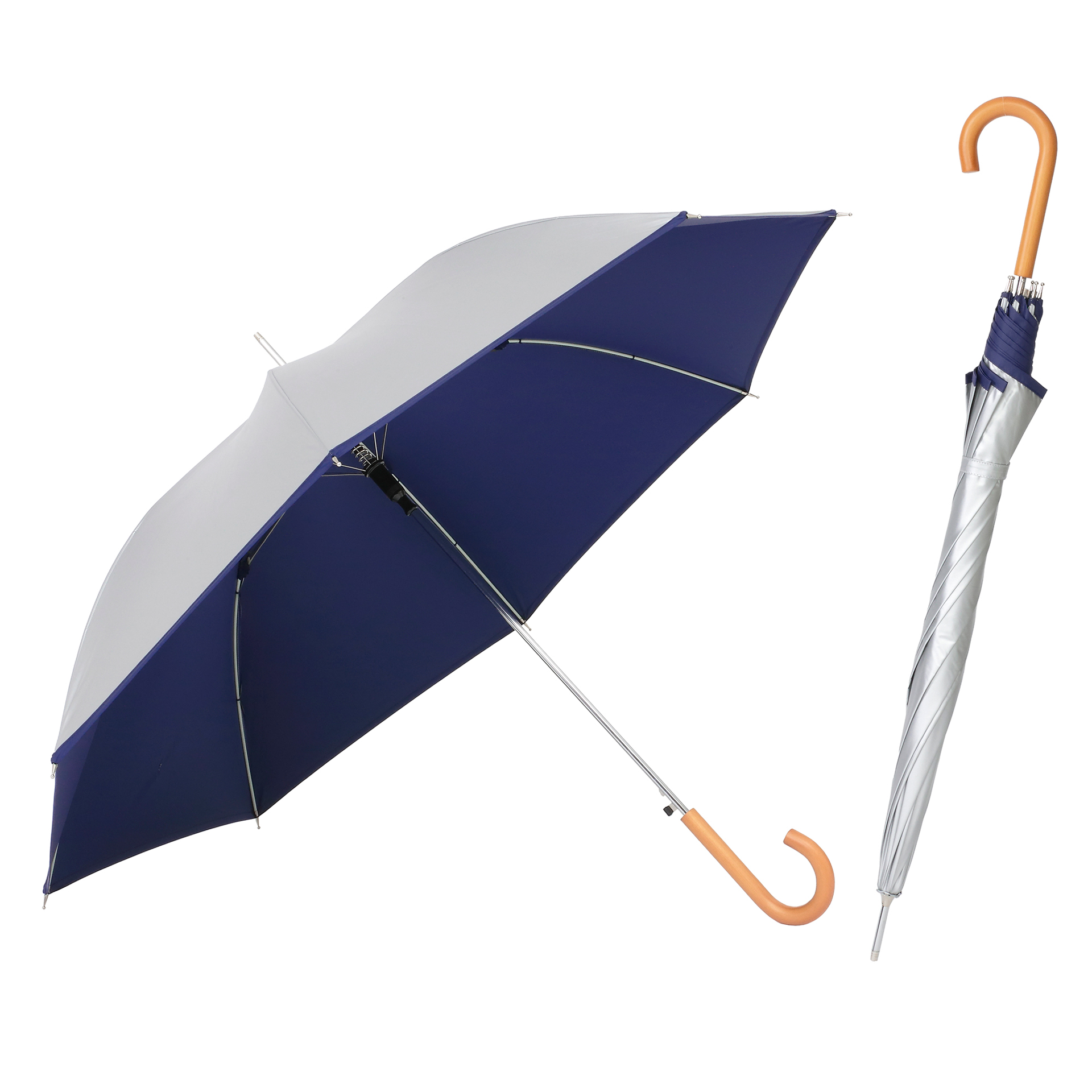 日傘 メンズ レディース 晴雨兼用 長傘 ジャンプ傘 大きい 60cm×8本骨 UVカット 遮光 遮熱 シルバー ひんやり傘 リーベン 0104 0102 | Lieben | 06