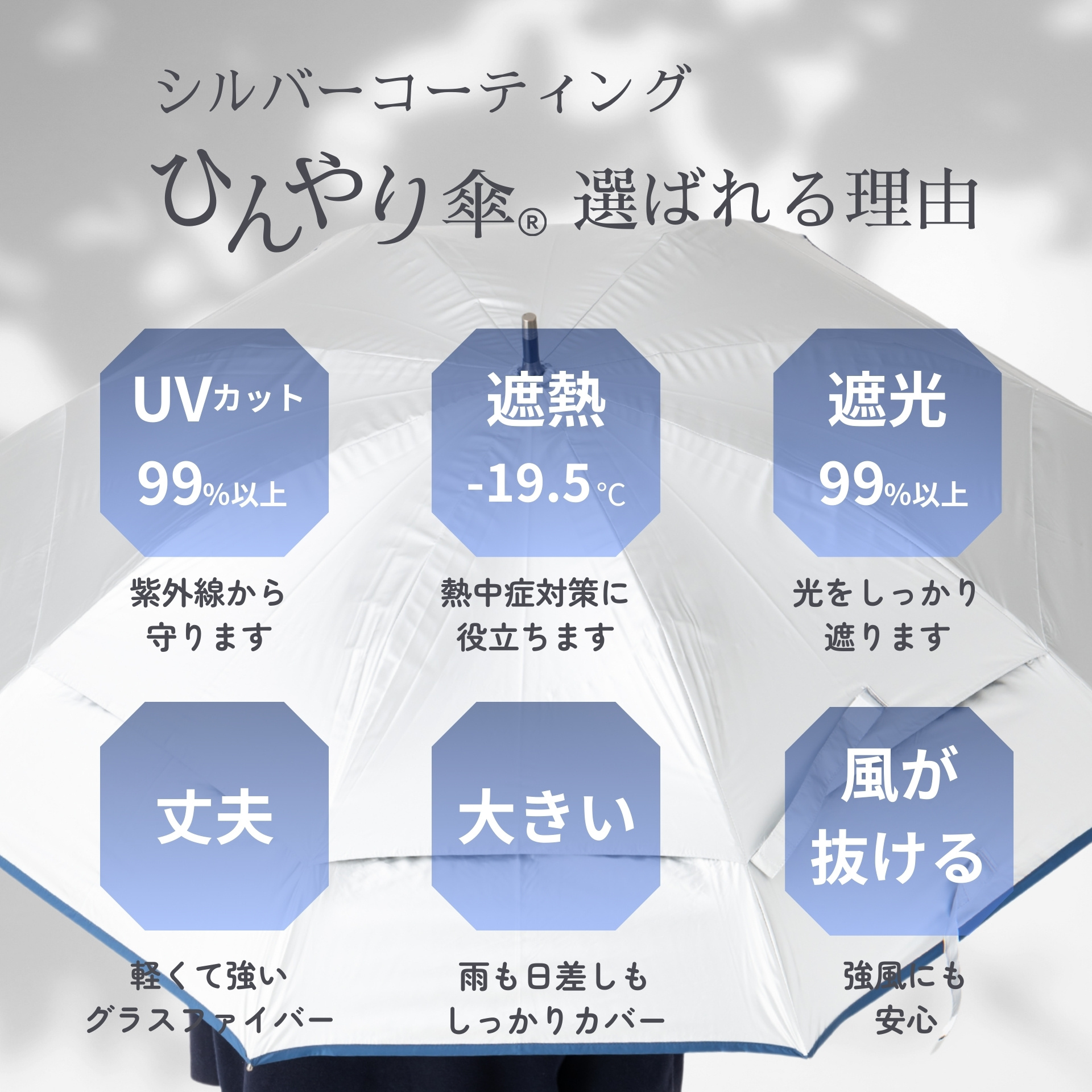 日傘 メンズ 晴雨兼用 ゴルフ傘 70cm×8本骨 UVカット 遮光 遮熱 二重