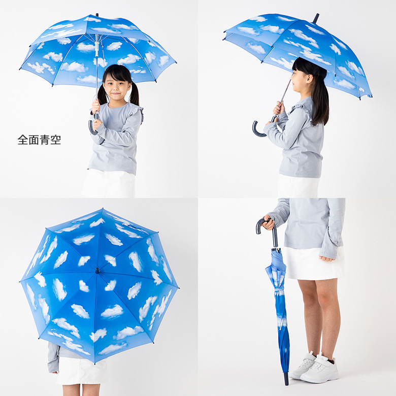 12/27 ゆきそらページ Lieben 傘 子供 キッズ 青空 55cm×8本骨 おしゃれ 長傘 雨具