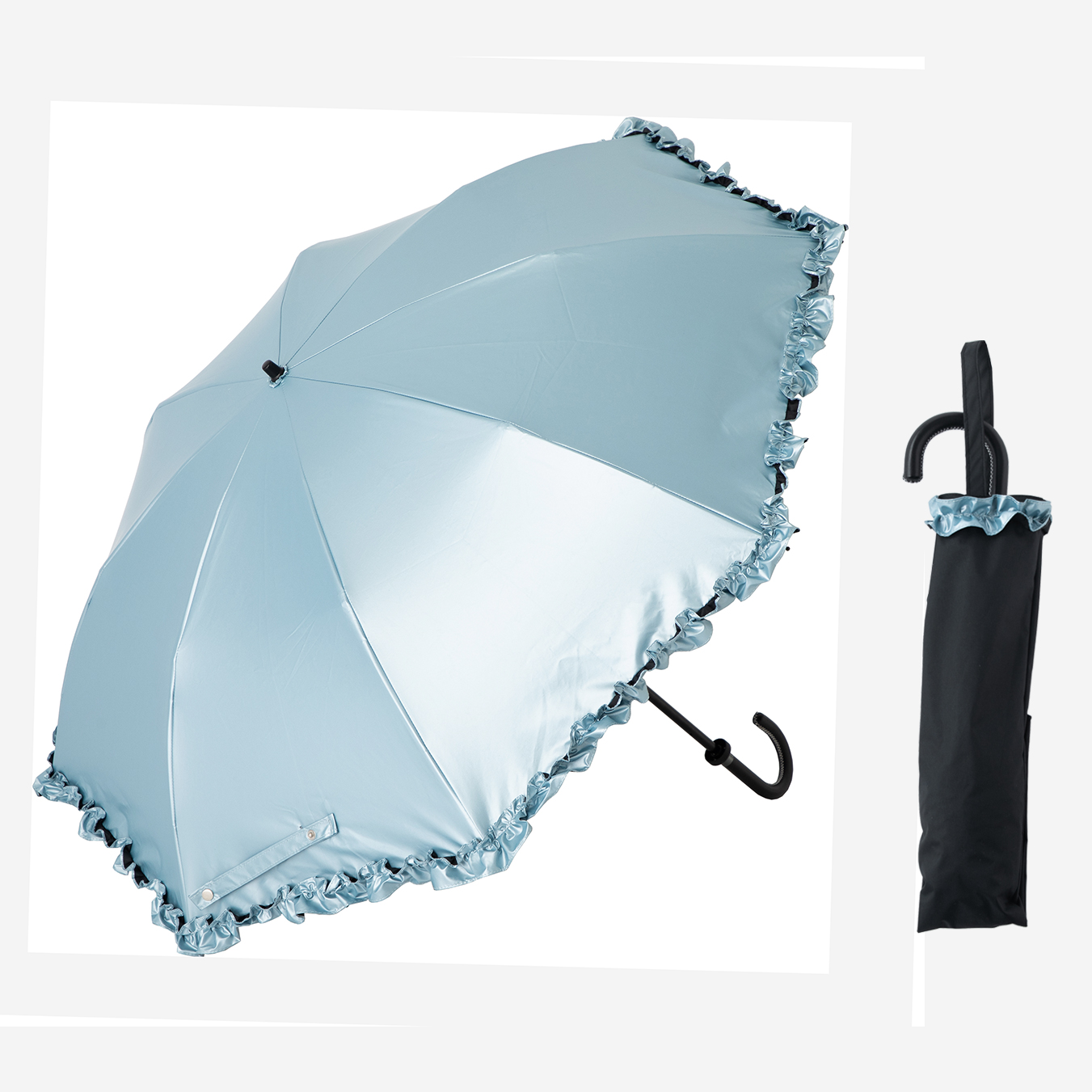 日傘 折りたたみ 晴雨兼用 フリル レディース 50cm×8本骨 UV 遮熱 遮光 