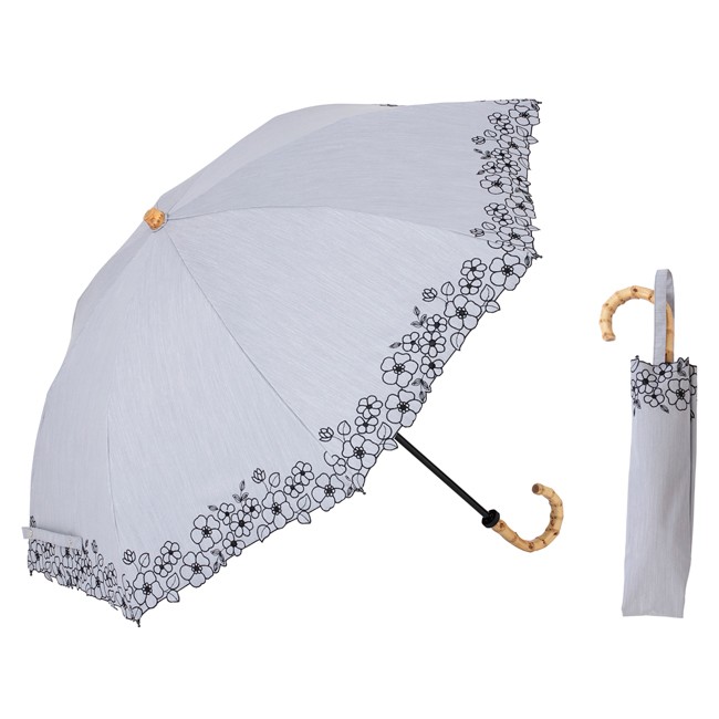 日傘 １級遮光 折りたたみ 花柄刺繍 レディース 50cm×8本骨 晴雨兼用 