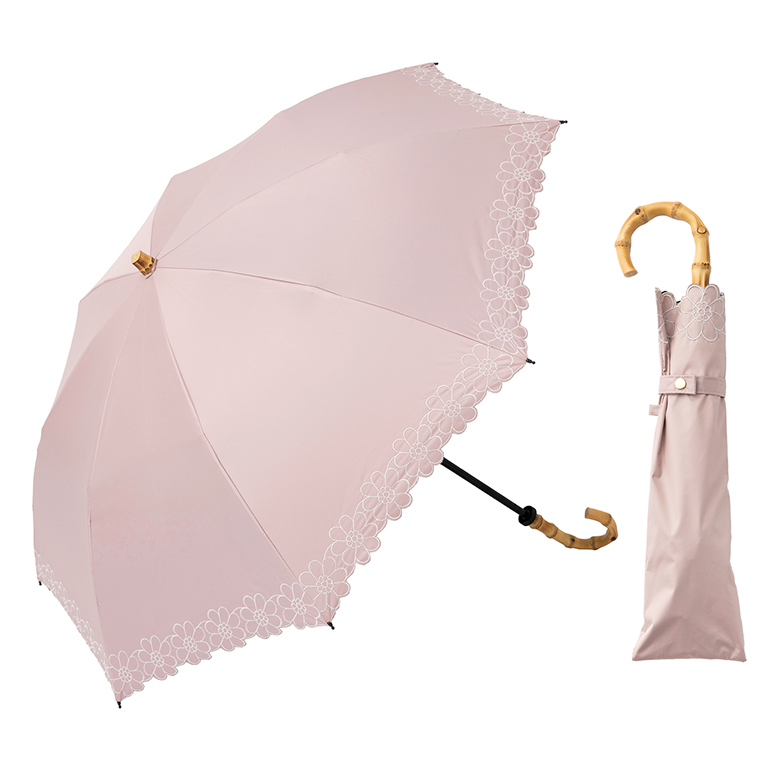 日傘 折りたたみ ＵＶ遮熱遮光折傘 花柄刺繍 （晴雨兼用） 50cm×8本骨 