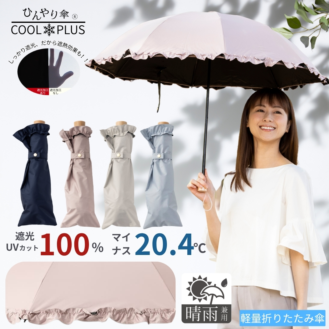 Lieben（リーベン） 日傘 折りたたみ UV遮熱遮光折傘 フリル 晴雨
