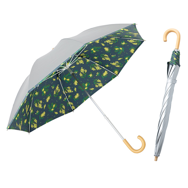 日傘 コンパクト長傘 遮熱 UVカット シルバー 晴雨兼用 50cm×8本骨