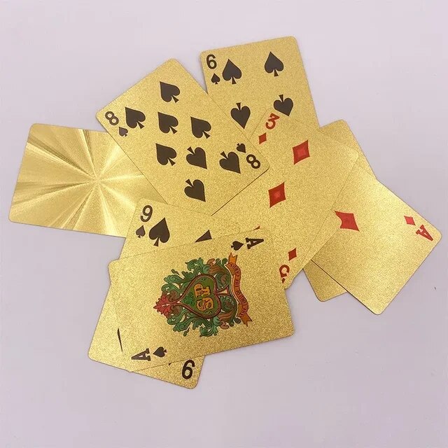24 18kゴールドトランププラスチックポーカーゲームデッキ箔ポーカーパックマジックカード防水カードギフトコレクションギャンブルボードゲーム｜liefern｜05