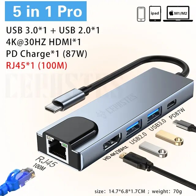 Castes-USB Type-Cハブ,USB 3.0コネクタ,HDMI互換アダプター,macbook pro air,PC｜liefern｜04