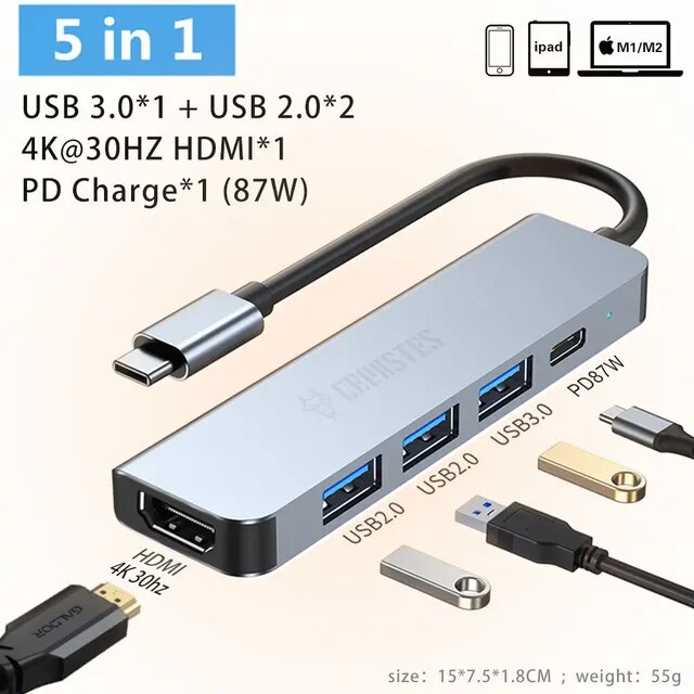 Castes-USB Type-Cハブ,USB 3.0コネクタ,HDMI互換アダプター,macbook pro air,PC｜liefern｜02