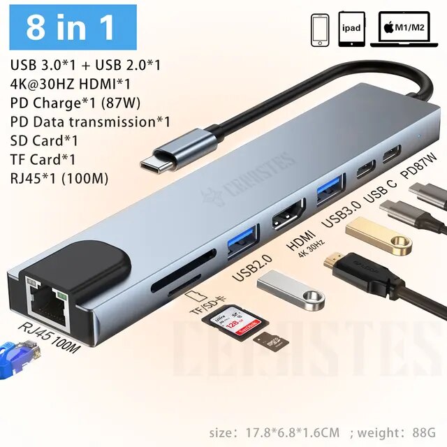 Castes-USB Type-Cハブ,USB 3.0コネクタ,HDMI互換アダプター,macbook pro air,PC｜liefern｜06