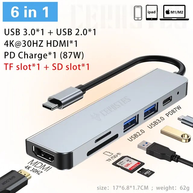 Castes-USB Type-Cハブ,USB 3.0コネクタ,HDMI互換アダプター,macbook pro air,PC｜liefern｜03
