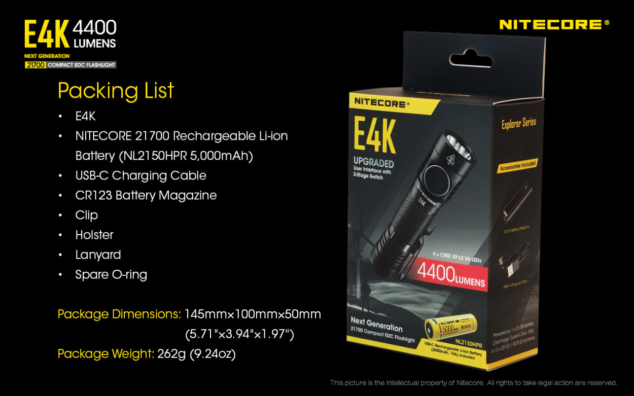 NITECORE（ナイトコア） NITECORE E4K LEDライト E4K ライト 懐中電灯