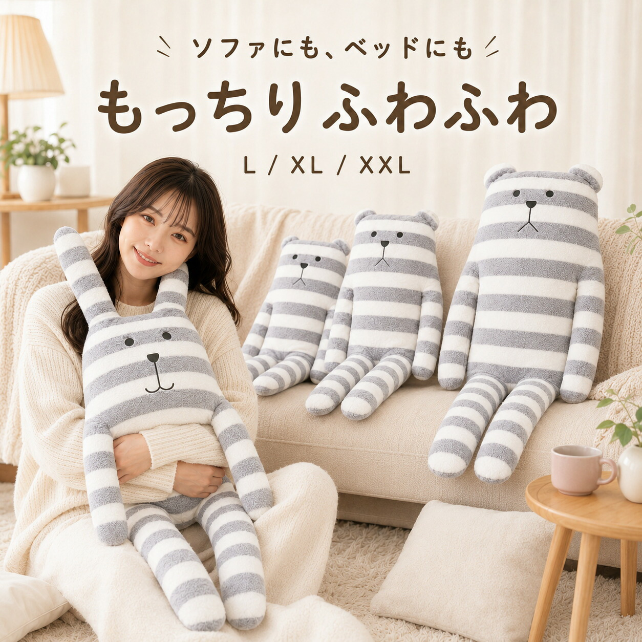 CRAFTHOLIC ボーダー　クッション　うさぎ　クラフトホリック　抱き枕 クラフトホリック CRAFTHOLIC 抱き枕 まくら クッション Lサイズ XL