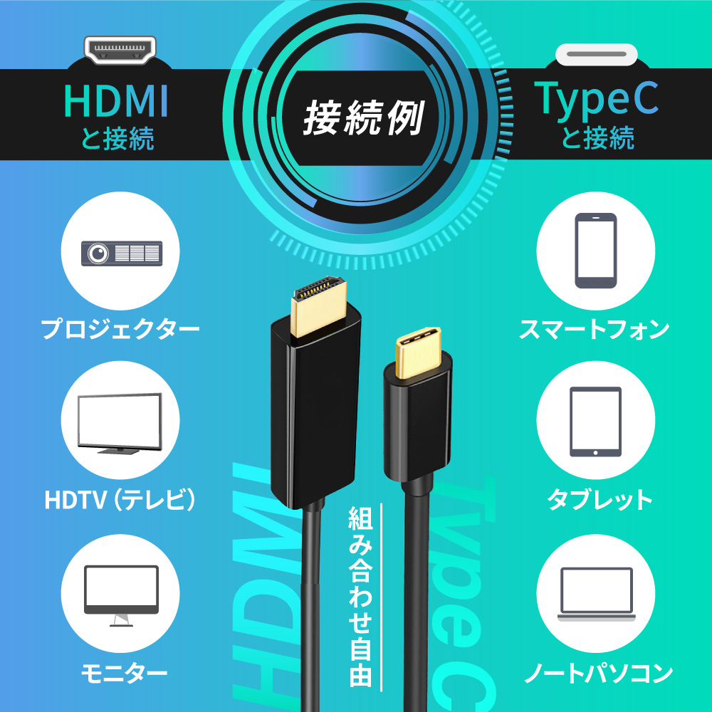 hdmi type-c 4K対応 HDMI変換ケーブル USB アンドロイド Mac iPad Windows テレビ 1.8m スマホ ミラーリング 30Hz セール｜lifecolor｜07