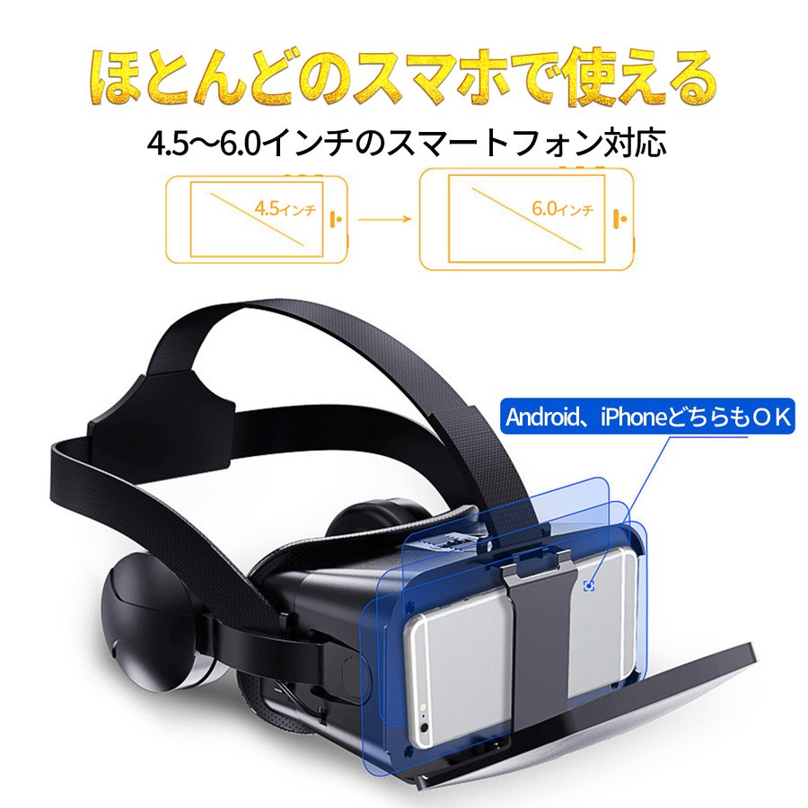 VRゴーグル ヘッドホン付き ヘッドセット VRヘッドセット 3Dメガネ VR 動画視聴 グラス対応 スマホ ブラック  :PCP-VRG01BK-21:Ks-Market - 通販 - Yahoo!ショッピング