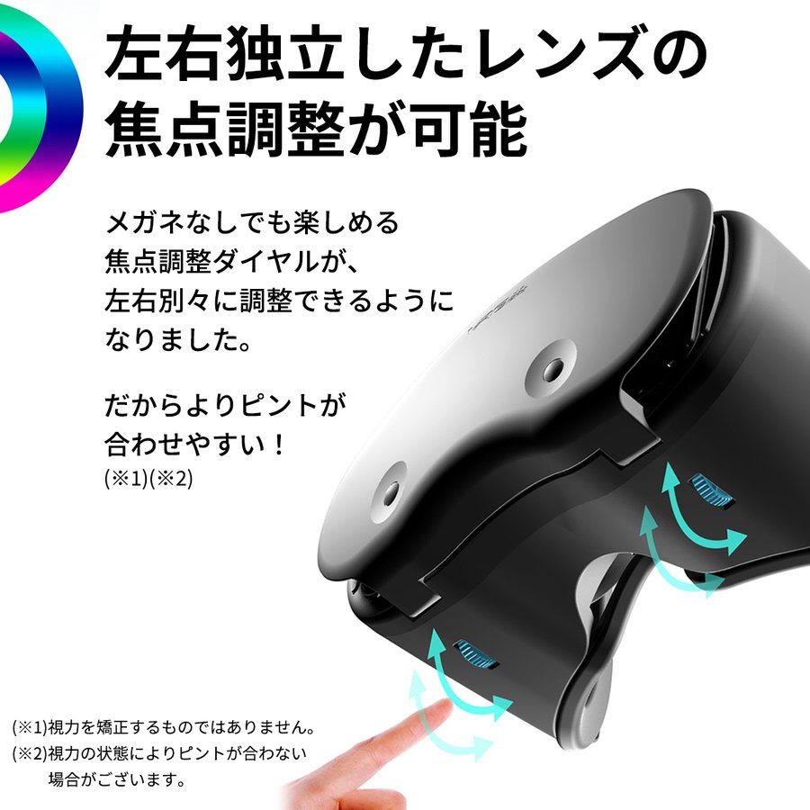 VRヘッドセット 3D スマホ iPhone Android VRゴーグル 3Dメガネ ヘッドマウント ディスプレイ ピント調整 ブラック｜lifecolor｜12