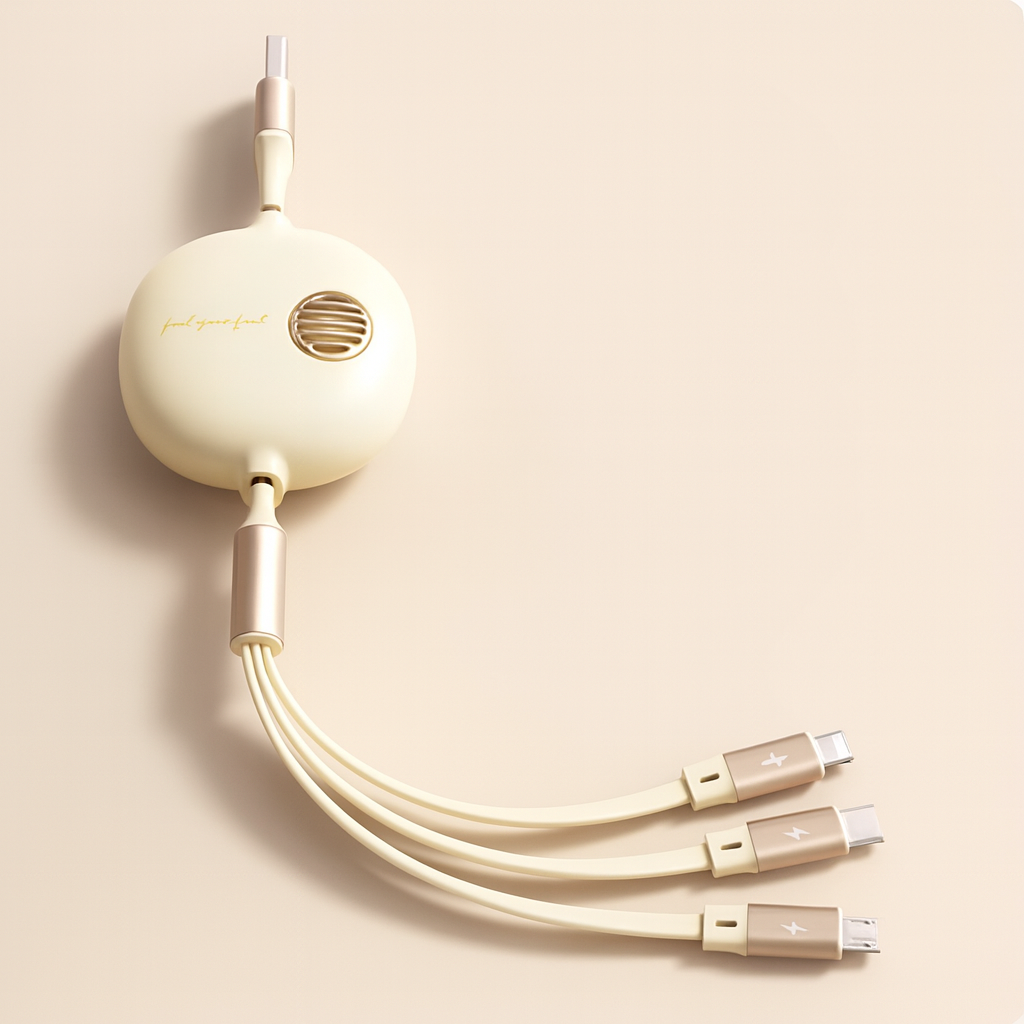 3in1充電ケーブル 4役 3A急速充電対応 伸縮リール式 iPhone Android