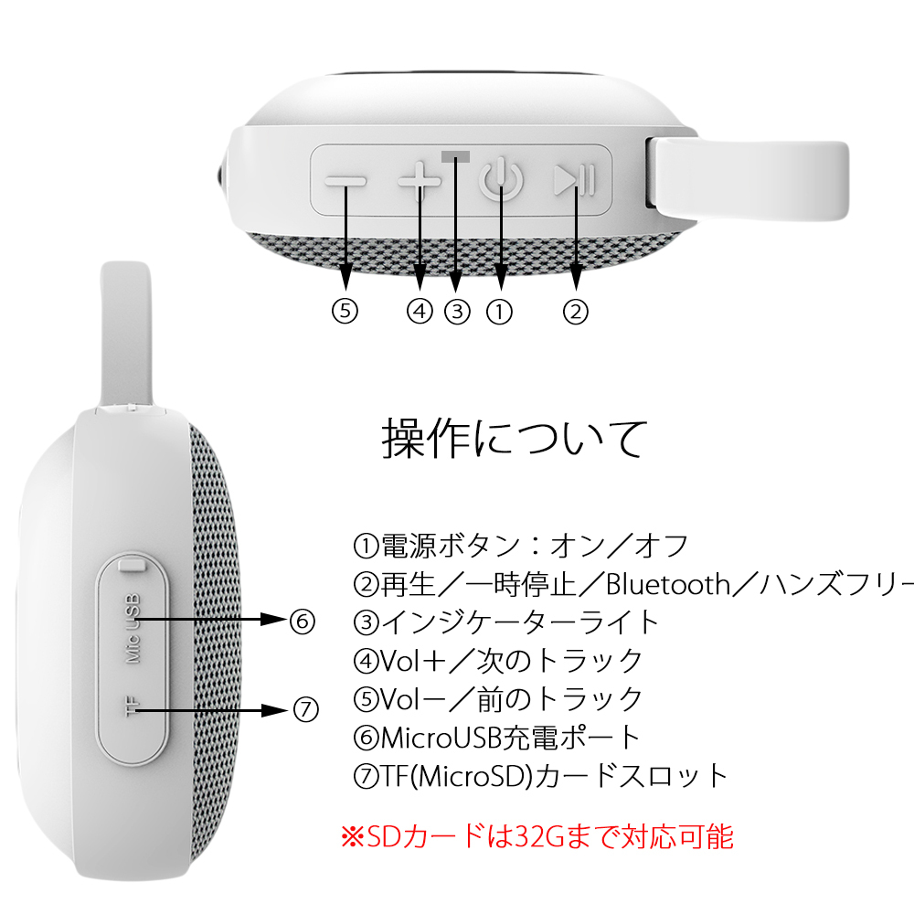 小型ワイヤレススピーカー ダークグレー Bluetooth5.0 バッテリー内蔵 最大出力5W 重低音 TWS対応 軽量 ポータブル マイク内蔵  90日保証 レビュー高評価の商品！