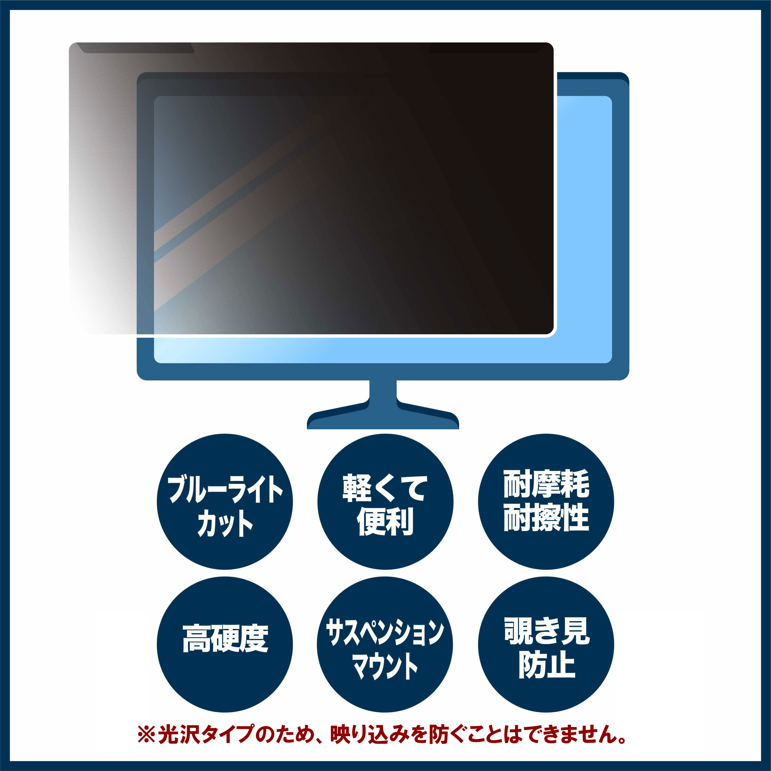 取り外し簡単 Acer SA230bmi (SA0) 23インチ 16:9 向けの プライバシーフィルター ブルーライトカット 液晶保護 光沢仕様｜lifeinnotech1｜07