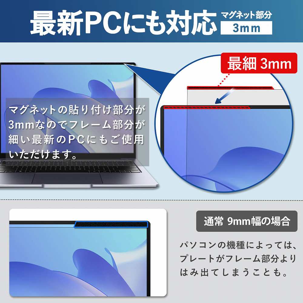 覗見防止フィルム パソコン 15.6インチ 16:9 マグネット式 3mm幅 プライバシーフィルター 覗見防止フィルター pc ブルーライトカット 保護フィルム｜lifeinnotech1｜04