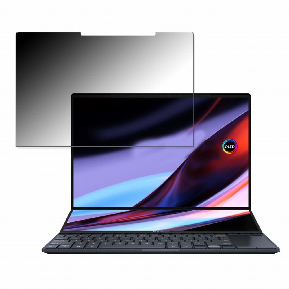 ASUS Zenbook Pro 14 Duo OLED UX8402 (メインディスプレイ) 向けの 覗き見防止 タブ・粘着シール式 ブルーライトカット 保護フィルム 日本製｜lifeinnotech1